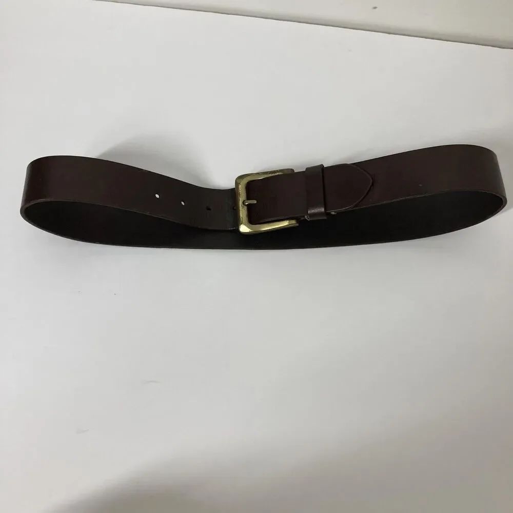Timberland Leather Belt Mens 32 Brown Antique Brass Buckle Tree Logo Casual - Picture 8 of 14
